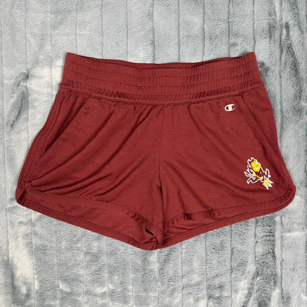 Champion ASU Sun Devils Maroon Mesh Athletic Gym Shorts Womens Medium Sparky